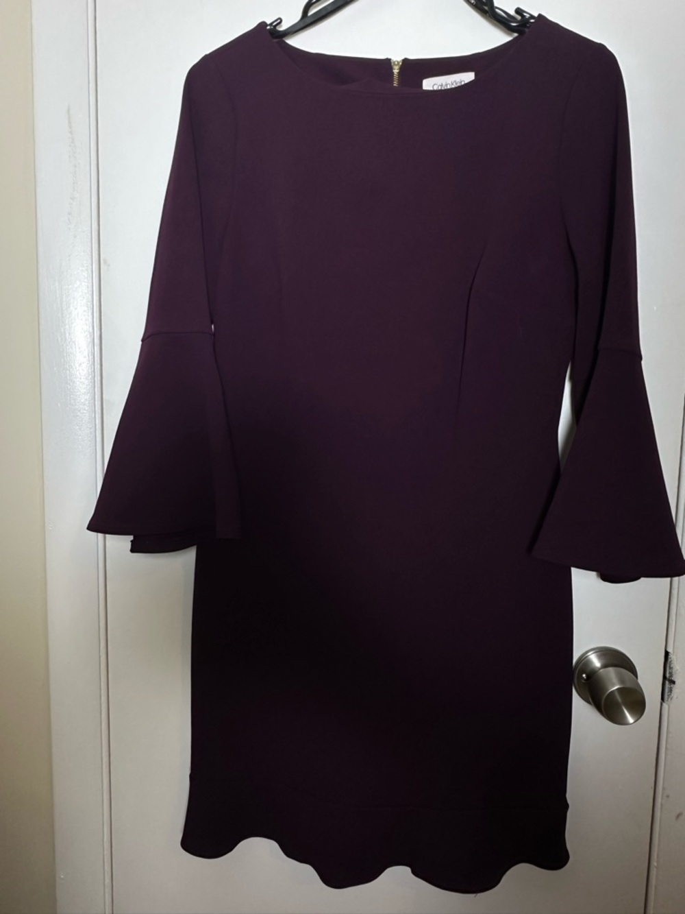 Calvin Klein Deep Plum Bell-Sleeve Shift Dress